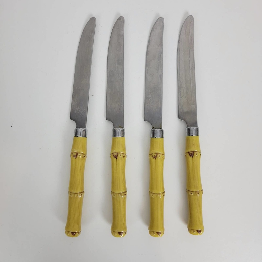 Vintage Unbranded Kitchen Home Knives One Size Tiki Bamboo Handle‎ Pattern